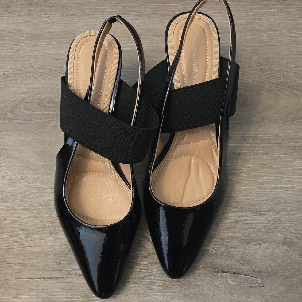 Adrienne Vittadini Glossy Black Slingback Heels